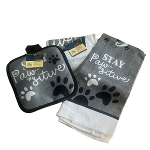Gray and White stay pawsitive Kitchen Set